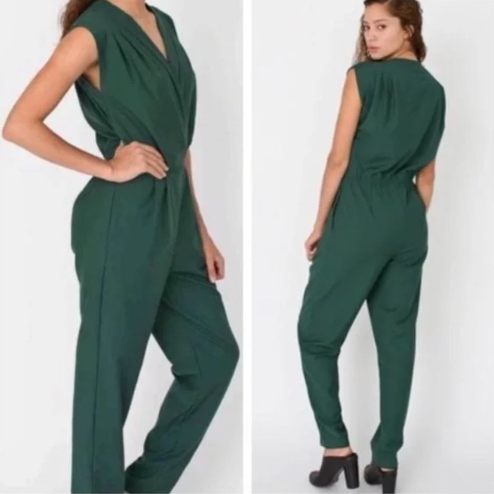 American Apparel -  Green Sleeveless Pleated Jumpsuit (S)